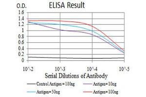 Black line: Control Antigen (100 ng), Purple line: Antigen(10 ng), Blue line: Antigen (50 ng), Red line: Antigen (100 ng), (KDM4A antibody  (AA 932-1057))