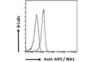 ABIN185597 Flow cytometric analysis of paraformaldehyde fixed K562 cells (blue line), permeabilized with 0.