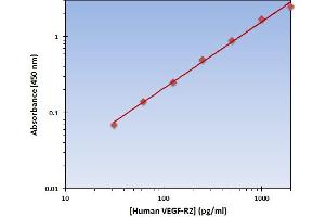 This is an example of what a typical standard curve will look like. (VEGF-R2 ELISA Kit)