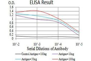 Black line: Control Antigen (100 ng);Purple line: Antigen (10ng); Blue line: Antigen (50 ng); Red line:Antigen (100 ng) (DDX1 antibody  (AA 642-740))