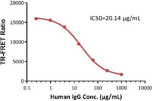 Inhibition Assay of interaction of Human FcRn and Human IgG1 antibody by Human IgG standard in a homogeneous (no wash) TR-FRET (Time-Resolved Fluorescence Resonance Energy Transfer) competition assay, with a typical IC50 of 20. (Human FcRn binding Kit (TR-FRET))
