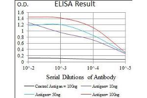 Black line: Control Antigen (100 ng), Purple line: Antigen(10 ng), Blue line: Antigen (50 ng), Red line: Antigen (100 ng), (ABCG5 antibody  (AA 306-367))