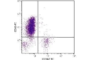 Human peripheral blood lymphocytes were stained with Mouse Anti-Human CD43-PE. (CD43 antibody  (APC))