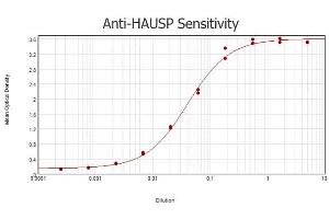 ELISA results of purified Rabbit anti-HAUSP antibody tested against BSA-conjugated peptide of immunizing peptide. (USP7 antibody)
