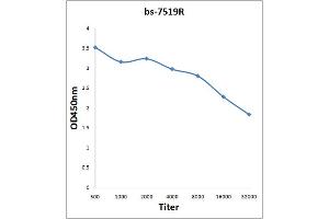 Antigen: 2 µg/100 µL  Primary: Antiserum, 1:500, 1:1000, 1:2000, 1:4000, 1:8000, 1:16000, 1:32000;  Secondary: HRP conjugated Rabbit Anti-Goat IgG at 1: 5000;  TMB staining Read the data in Microplate Reader by 450nm. (Sema4a antibody  (AA 361-460))