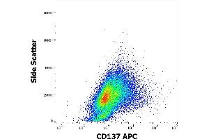Flow cytometry surface staining pattern of human PHA stimulated peripheral blood mononuclear cell suspension stained using anti-humam CD137 (4B4-1) APC antibody (10 μL reagent per milion cells in 100 μL of cell suspension). (CD137 antibody  (APC))