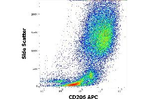 Flow cytometry surface staining pattern of human stimulated (GM-CSF + IL-4) peripheral blood mononuclear cells stained using anti-human CD206 (15-2) APC antibody (10 μL reagent per milion cells in 100 μL of cell suspension). (Macrophage Mannose Receptor 1 antibody  (APC))