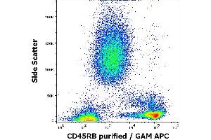 Flow cytometry surface staining pattern of human peripheral whole blood stained using anti-human CD45RB (MEM-143) purified antibody (concentration in sample 0. (CD45RB antibody)