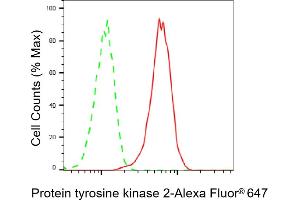 Flow cytometric analysis of Protein tyrosine kinase 2 expression in C2C12 cells using Protein tyrosine kinase 2 antibody (ABIN7800062), 1:2,000). (Recombinant FAK antibody)