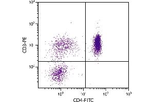 Chicken peripheral blood lymphocytes were stained with Mouse Anti-Chicken CD4-FITC. (CD4 antibody  (FITC))