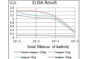 Black line: Control Antigen (100 ng), Purple line: Antigen(10 ng), Blue line: Antigen (50 ng), Red line: Antigen (100 ng), (Prosaposin antibody  (AA 325-524))