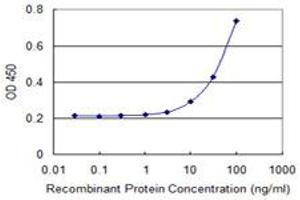 Detection limit for recombinant GST tagged ASF1B is 3 ng/ml as a capture antibody. (ASF1B antibody  (AA 1-202))
