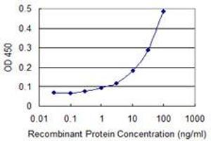 Detection limit for recombinant GST tagged UBE2U is 1 ng/ml as a capture antibody. (UBE2U antibody  (AA 9-102))