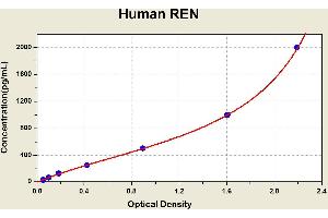 Diagramm of the ELISA kit to detect Human RENwith the optical density on the x-axis and the concentration on the y-axis. (Renin ELISA Kit)