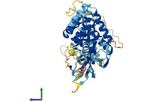 AlphaFold protein structure predicition of Mouse Recombinant Gsdma2 Protein, UniprotID Q32M21 (Gasdermin A2 Protein (GSDMA2) (AA 1-443) (His tag))