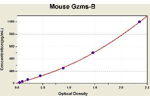 Diagramm of the ELISA kit to detect Mouse Gzms-Bwith the optical density on the x-axis and the concentration on the y-axis. (GZMB ELISA Kit)