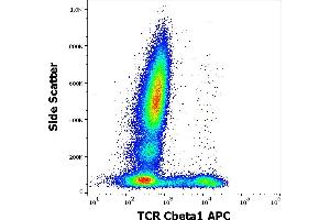 Flow cytometry surface staining pattern of human peripheral whole blood stained using anti-human TCR Cbeta1 (JOVI. (TCR, Cbeta1 antibody (APC))