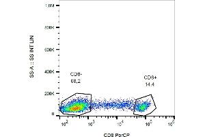 Flow cytometry analysis (surface staining) of human peripheral blood (lymphocyte gate) using anti-human CD8 (clone MEM-31) PerCP. (CD8 antibody  (PerCP))