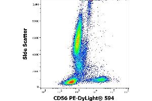 Flow cytometry surface staining pattern of human peripheral whole blood stained using anti-human CD56 (LT56) PE-DyLight® 594 antibody (10 μL reagent / 100 μL of peripheral whole blood). (CD56 antibody  (PE-DyLight 594))