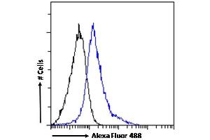 (ABIN185563) Flow cytometric analysis of paraformaldehyde fixed A549 cells (blue line), permeabilized with 0. (CD14 antibody  (Internal Region))