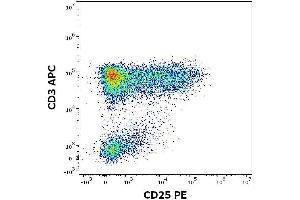 Expression profiling on peripheral blood subsets using Anti-human CD25 PE antibody (clone MEM-181). (CD25 antibody  (PE))