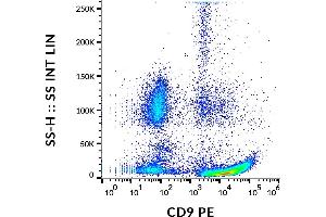 Flow cytometry analysis (surface staining) of human peripheral blood with anti-CD9 (MEM-61) PE. (CD9 antibody  (PE))