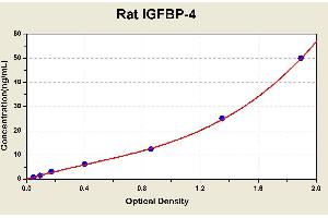 Diagramm of the ELISA kit to detect Rat 1 GFBP-4with the optical density on the x-axis and the concentration on the y-axis. (IGFBP4 ELISA Kit)