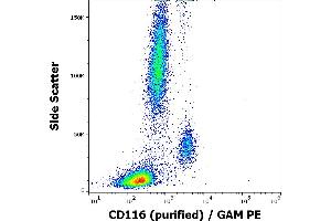 Flow cytometry surface staining pattern of human peripheral blood stained using anti-human CD116 (4H1) purified antibody (concentration in sample 3 μg/mL) GAM PE. (CSF2RA antibody)