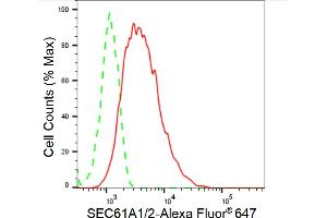 Flow cytometric analysis of SEC61A1/2 expression in HepG2 cells using SEC61A1/2 antibody (ABIN7800968), 1:2,000).