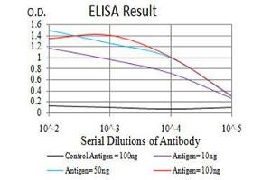 Black line: Control Antigen (100 ng),Purple line: Antigen (10 ng), Blue line: Antigen (50 ng), Red line:Antigen (100 ng) (SH3GL1 antibody  (AA 12-119))
