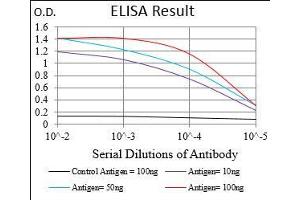 Black line: Control Antigen (100 ng), Purple line: Antigen(10 ng), Blue line: Antigen (50 ng), Red line: Antigen (100 ng), (SOX10 antibody  (AA 147-252))