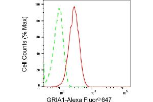 Flow cytometric analysis of GRIA1 expression in HepG2 cells using GRIA1 antibody (ABIN7798738), 1:2,000). (Recombinant Glutamate Receptor 1 antibody)