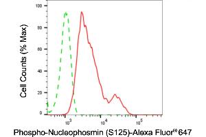 Flow cytometric analysis of phospho-nucleophosmin (S125) expression in HepG2 cells using phospho-nucleophosmin (S125) antibody (ABIN7799672), 1:2,000).