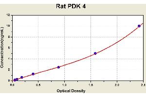 Diagramm of the ELISA kit to detect Rat PDK 4with the optical density on the x-axis and the concentration on the y-axis. (PDK4 ELISA Kit)