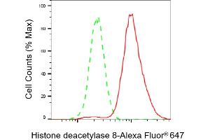 Flow cytometric analysis of Histone deacetylase 8 expression in HeLa cells using Histone deacetylase 8 antibody (ABIN7798937), 1:2,000).