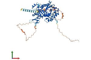 AlphaFold protein structure predicition of Mouse Recombinant Mgat3 Protein, UniprotID Q10470 (MGAT3 Protein (AA 1-538) (His tag))