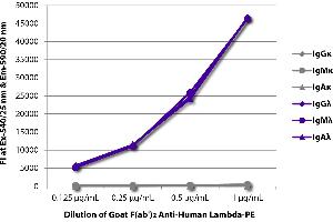 FLISA plate was coated with purified human IgGκ, IgMκ, IgAκ, IgGλ, IgMλ, and IgAλ. (Goat anti-Human lambda (Chain lambda) Antibody (PE))