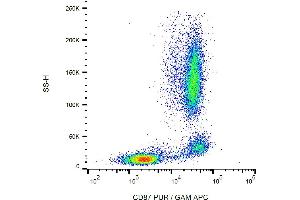 Flow cytometry analysis (surface staining) of human peripheral blood with anti-human CD87 (VIM5) purified, GAM-APC.