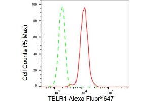 Flow cytometric analysis of TBLR1 expression in HepG2 cells using TBLR1 antibody (ABIN7800598), 1:2,000).