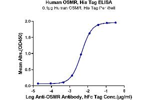 Immobilized Human OSMR, His Tag at 1 μg/mL (100 μL/Well) on the plate. (Oncostatin M Receptor Protein (OSMR) (AA 28-740) (His tag))