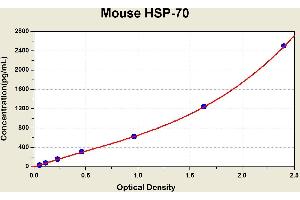 Diagramm of the ELISA kit to detect Mouse HSP-70with the optical density on the x-axis and the concentration on the y-axis. (HSP70 ELISA Kit)