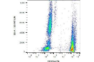 Flow cytometry analysis (surface staining) of CD235a in human peripheral blood (erythrocytes and leukocytes) with anti-CD235a (JC159) PE. (CD235a/GYPA antibody  (PE))