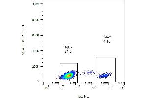 Flow cytometry analysis (surface staining) of IgE in human peripheral blood with anti-IgE (BE5) PE. (Mouse anti-Human IgE Antibody (PE))