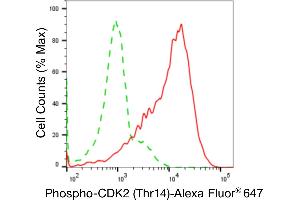 Flow cytometric analysis of Phospho-CDK2 (Thr14) expression in HAP-1 cells using Phospho-CDK2 (Thr14) antibody (ABIN7798210), 1:2,000). (Recombinant CDK2 antibody  (pThr14))