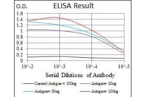 Black line: Control Antigen (100 ng), Purple line: Antigen(10 ng), Blue line: Antigen (50 ng), Red line: Antigen (100 ng), (FAS antibody)