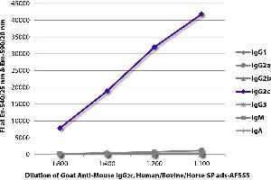 FLISA plate was coated with purified mouse IgG1, IgG2a, IgG2b, IgG2c, IgG3, IgM, and IgA. (Goat anti-Mouse IgG2c Antibody - Preadsorbed)