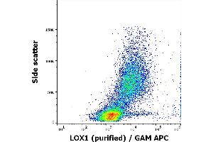 Flow cytometry surface staining pattern of human dendritic cells in flow cytometry analysis (surface staining) stained using anti-human LOX1 (15C4) purified antibody (concentration in sample 5 μg/mL, GAM APC). (OLR1 antibody)