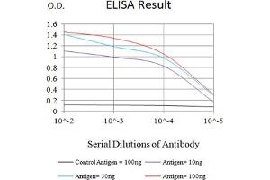 Black line: Control Antigen (100 ng),Purple line: Antigen (10 ng), Blue line: Antigen (50 ng), Red line:Antigen (100 ng) (Gelsolin antibody)