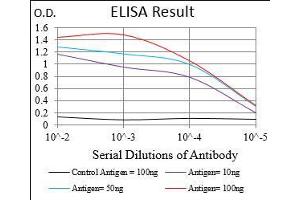 Black line: Control Antigen (100 ng), Purple line: Antigen(10 ng), Blue line: Antigen (50 ng), Red line: Antigen (100 ng), (XRCC6 antibody  (AA 6-214))