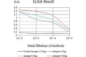 Black line: Control Antigen (100 ng),Purple line: Antigen (10 ng), Blue line: Antigen (50 ng), Red line:Antigen (100 ng) (Tumor Suppressor ARF (CDKN2A) (AA 1-156) antibody)